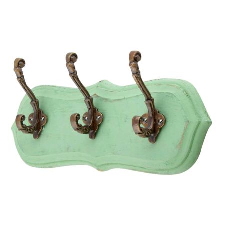 Green Antique Small Wall Wooden Iron Hooks